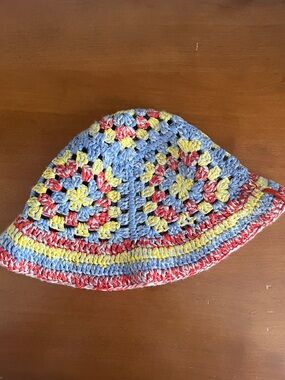 Verloop Vibrant Crocheted Multicolor Bucket Hat Repurposed Yarn Hippie 90’s